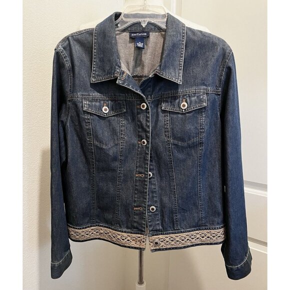 Ann Taylor Jackets & Blazers - ANN TAYLOR Denim Jean Jacket Vintage 90's Y2K size XL Macrame Trim 100% Cotton